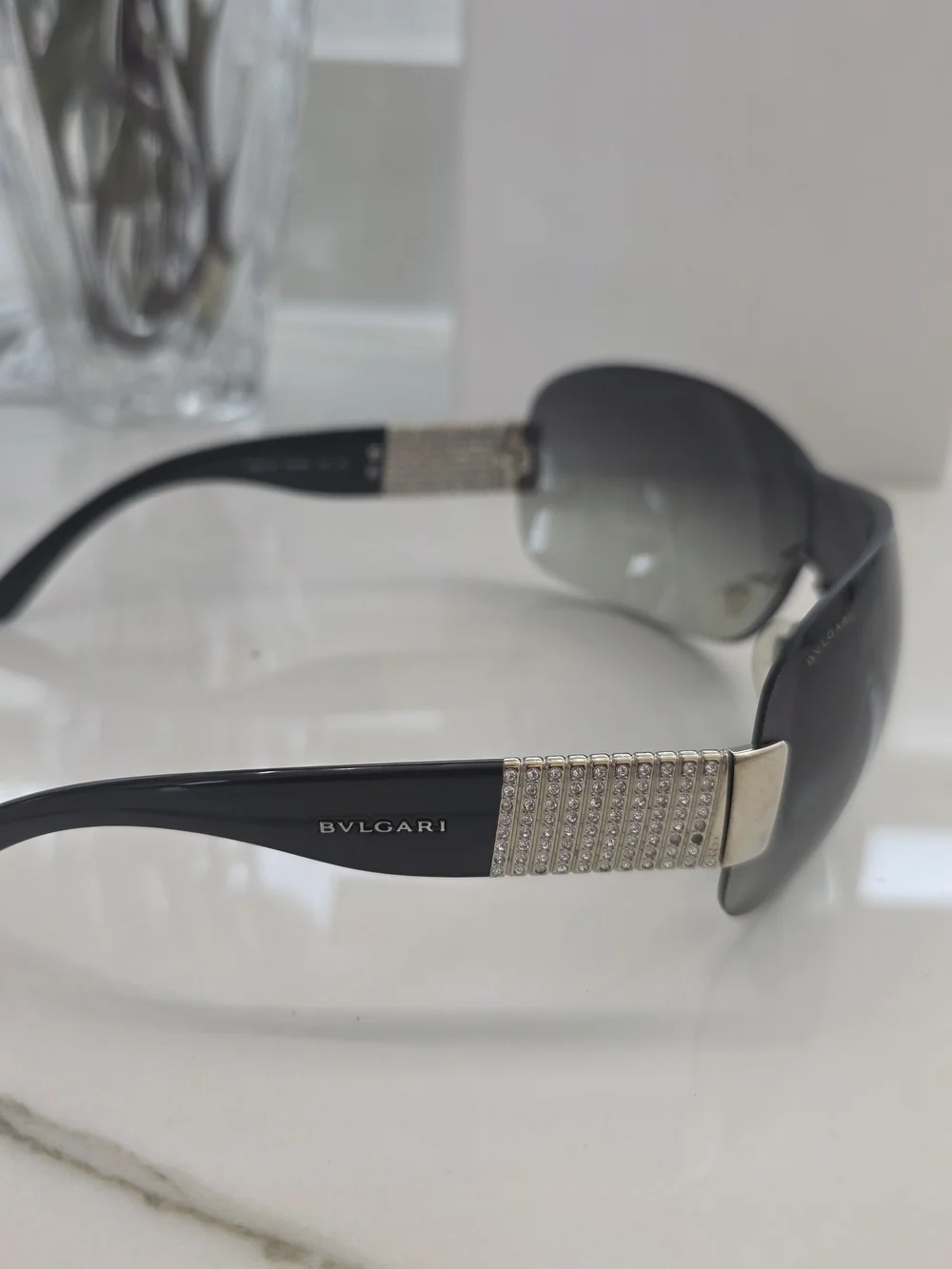 Bvlgari Black Gradient Shield Sunglasses with Silver Accents